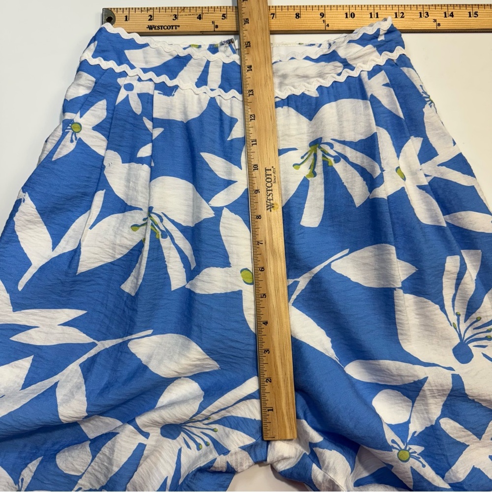 Mable Blue White Floral Wide Leg Crop Pants Beach Vacation Small FLAWED - Picture 12 of 16